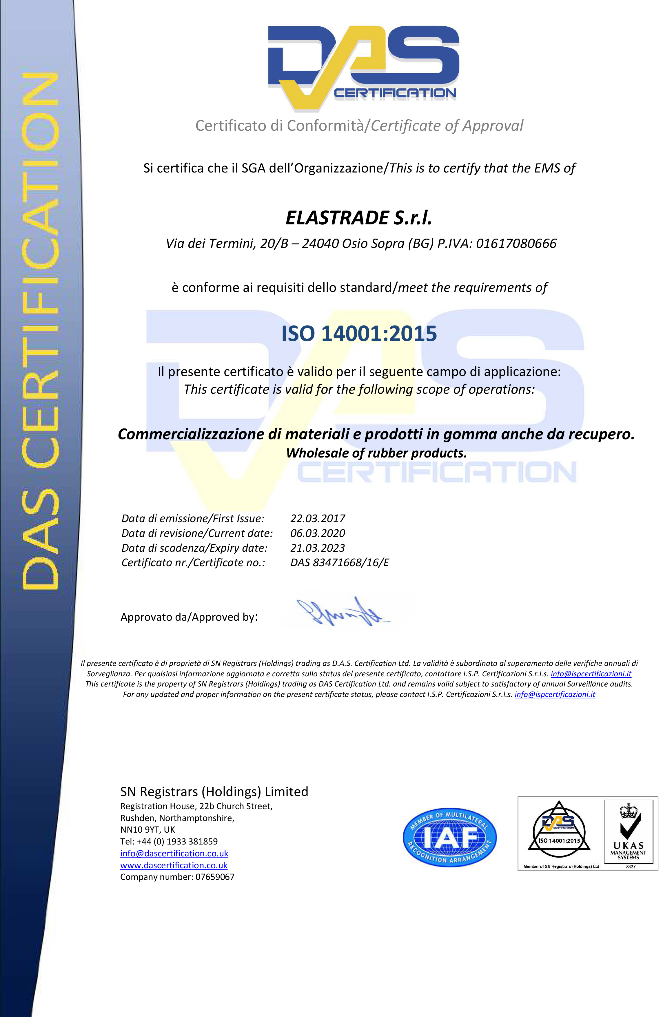 das certification ISO 14001:2015